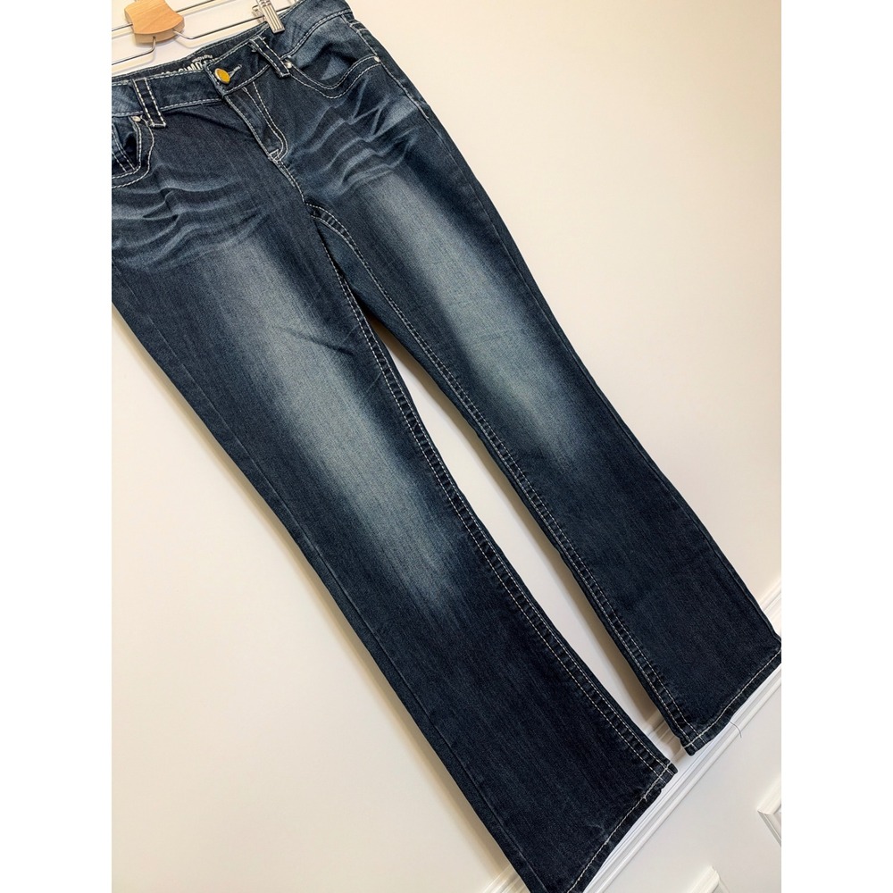 Mossimo Supply Co Boot Cut Jeans Women 13 Blue Sequin Pockets Whiskered